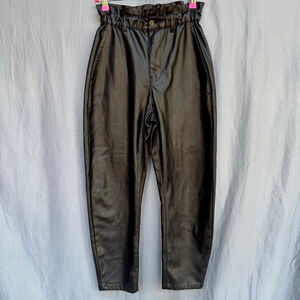ZARA Faux Leather Paperbag Waist Pants Black Size 4 High Rise